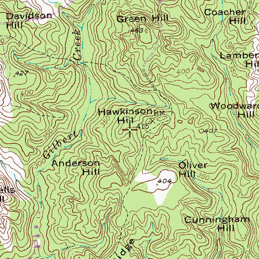 Topographic Map of Hawkinson Hill, GA