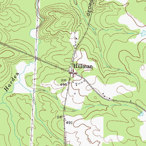 Topographic Map of Hillman, GA