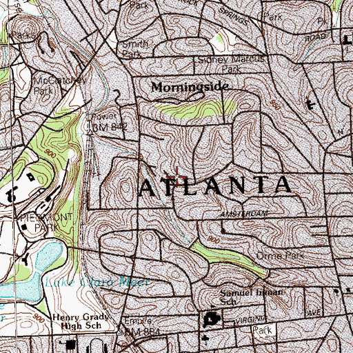Topographic Map of Hillside Cottages, GA