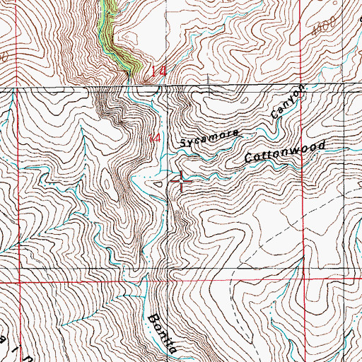 Topographic Map of Cottonwood Canyon, AZ