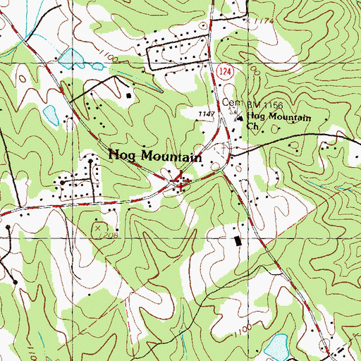 Topographic Map of Hog Mountain, GA