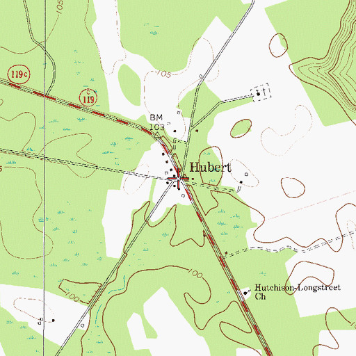 Topographic Map of Hubert, GA