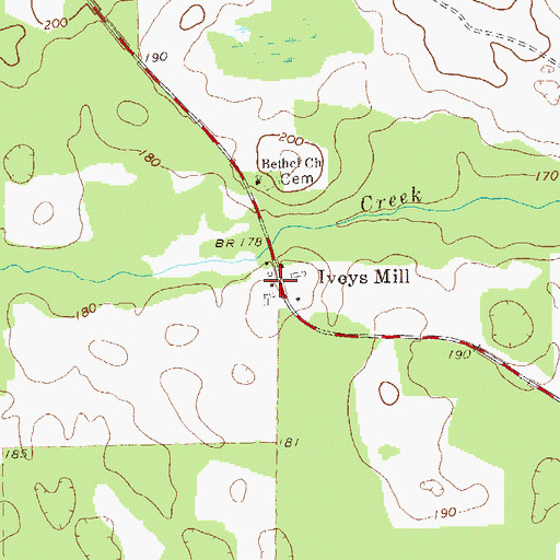 Topographic Map of Iveys Mill, GA