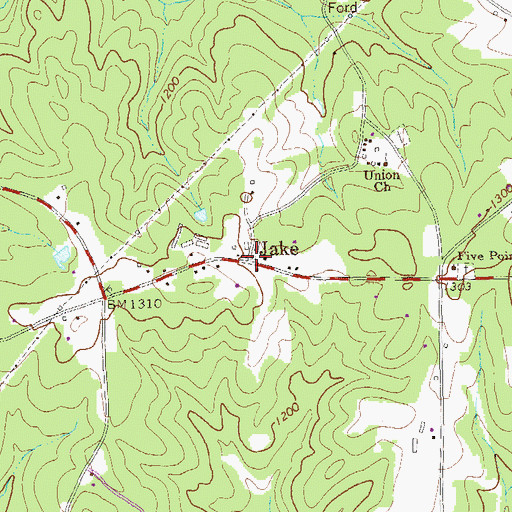 Topographic Map of Jake, GA