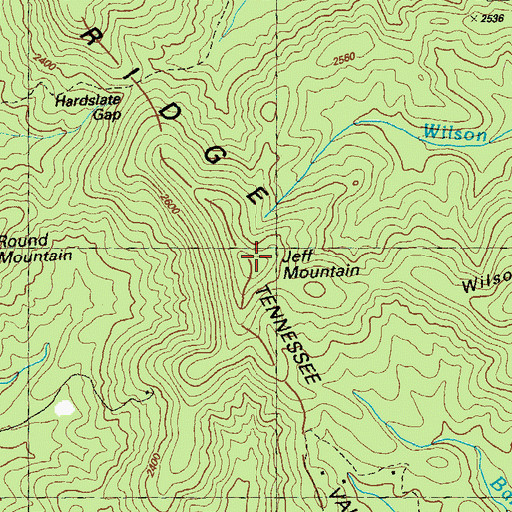 Topographic Map of Jeff Mountain, GA