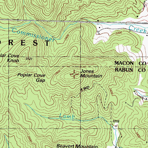 Topographic Map of Jones Mountain, GA