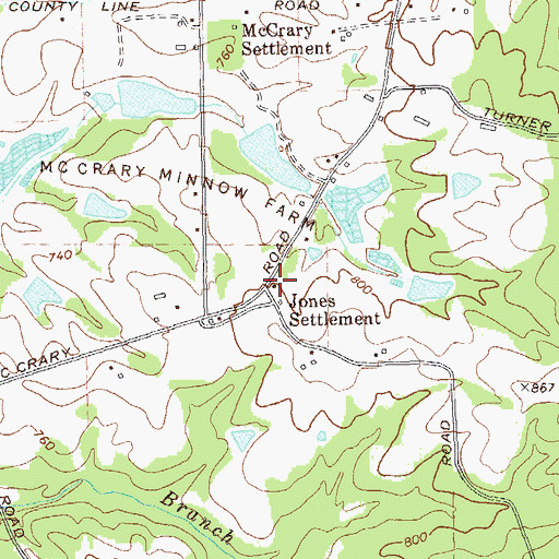 Topographic Map of Jones Settlement, GA