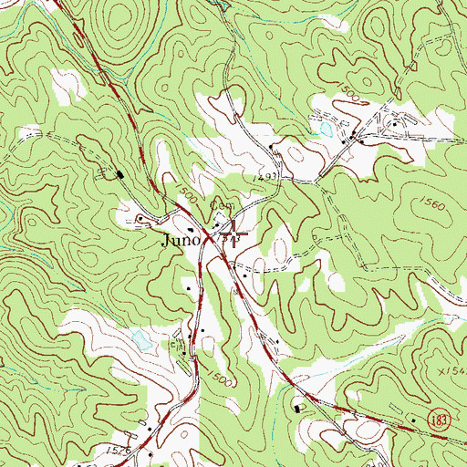 Topographic Map of Juno, GA