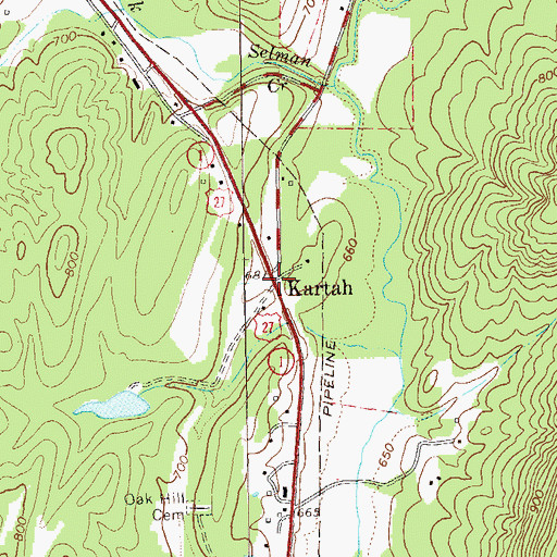 Topographic Map of Kartah, GA