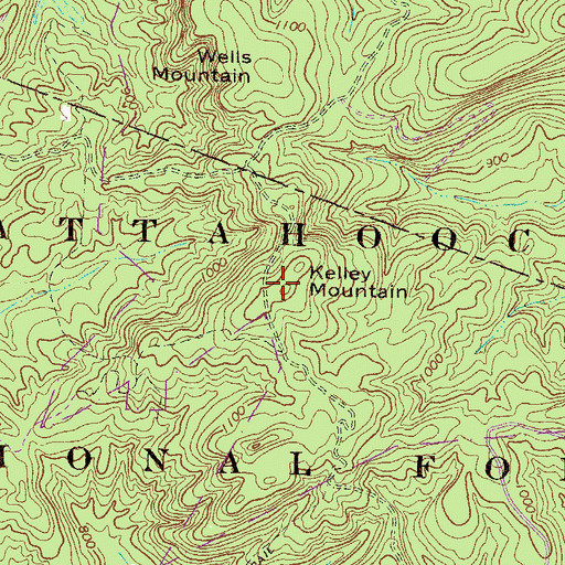 Topographic Map of Kelley Mountain, GA