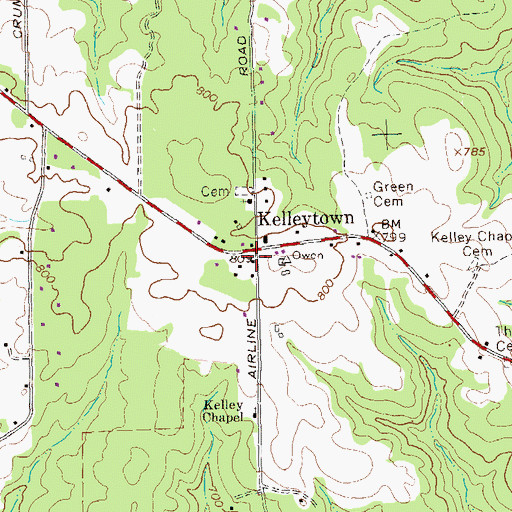 Topographic Map of Kelleytown, GA