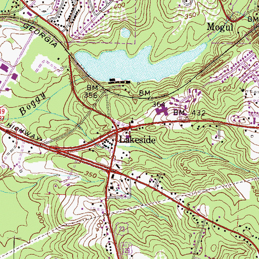 Topographic Map of Lakeside, GA