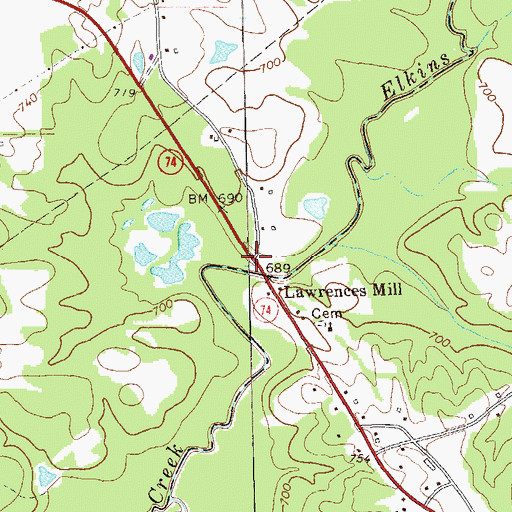 Topographic Map of Lawrences Mill, GA