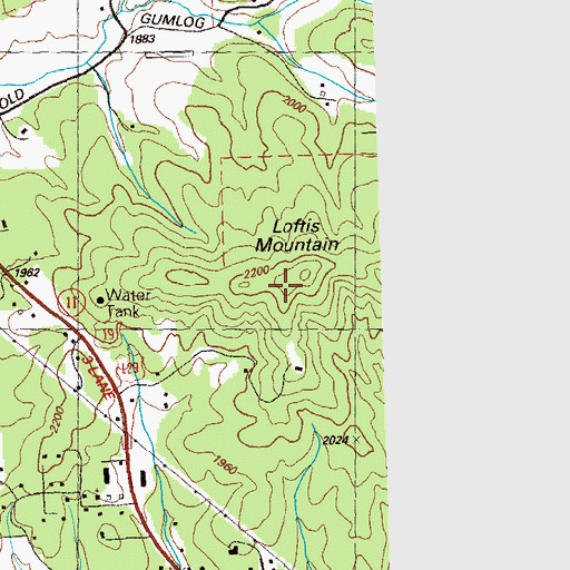 Topographic Map of Loftis Mountain, GA