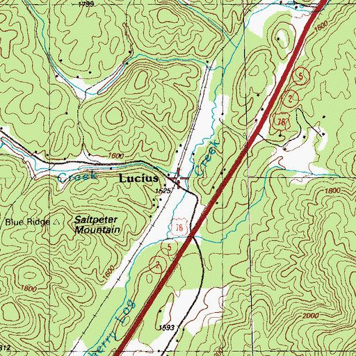 Topographic Map of Lucius, GA