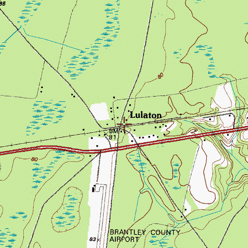 Topographic Map of Lulaton, GA