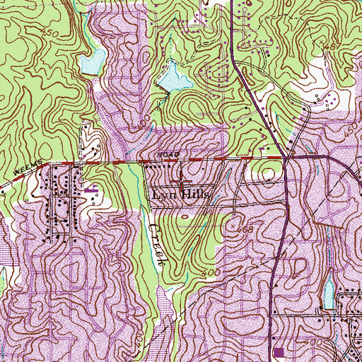 Topographic Map of Lyn Hills, GA
