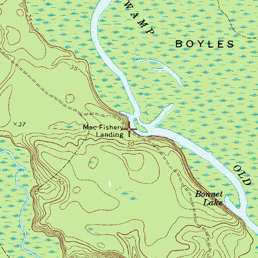 Topographic Map of Mac Fishery Landing, GA