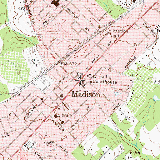 Topographic Map of Madison, GA
