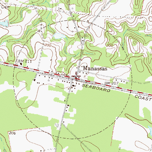 Topographic Map of Manassas, GA