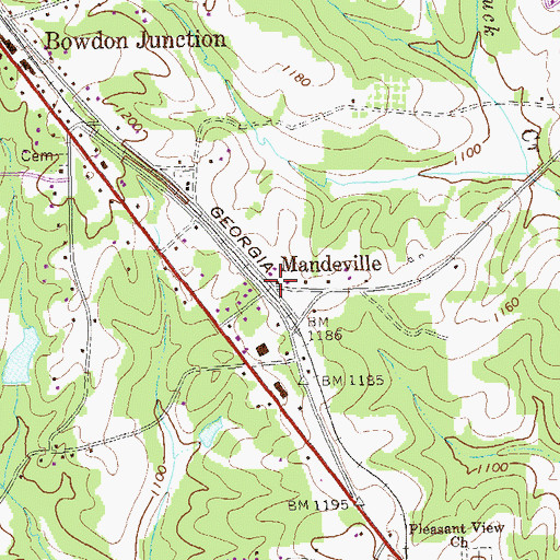 Topographic Map of Mandeville, GA