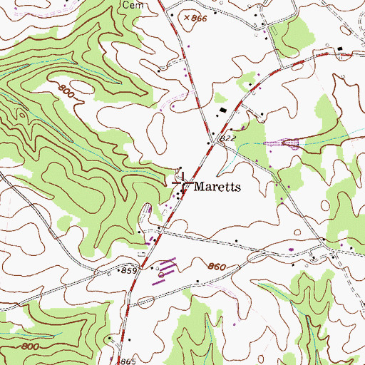 Topographic Map of Maretts, GA