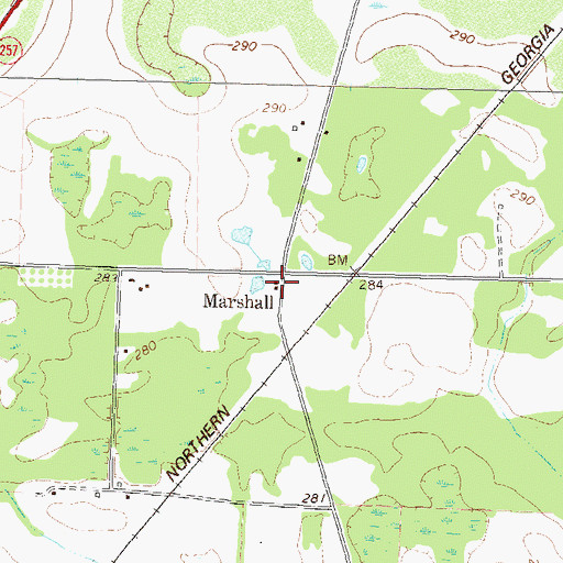 Topographic Map of Marshall, GA