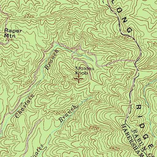 Topographic Map of Moates Knob, GA