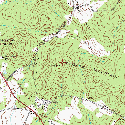 Topographic Map of McGraw Mountain, GA