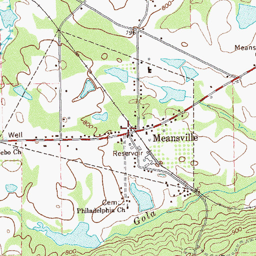 Topographic Map of Meansville, GA