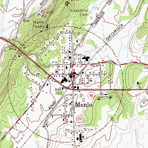 Topographic Map of Menlo, GA