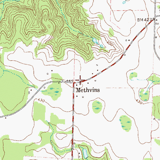 Topographic Map of Methvins, GA