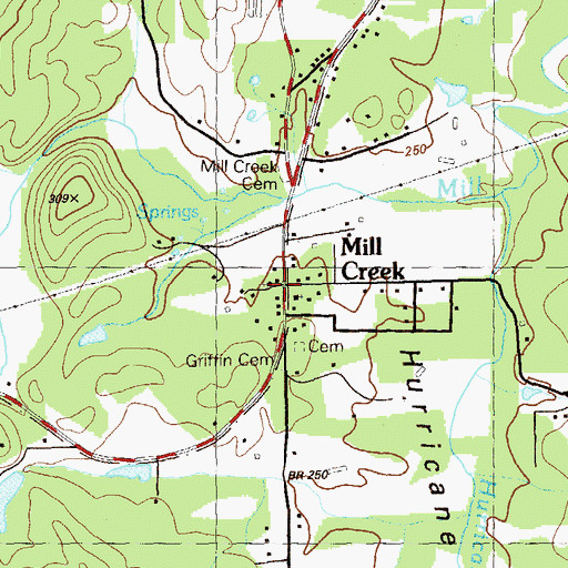 Topographic Map of Mill Creek, GA