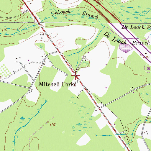Topographic Map of Mitchell Forks, GA