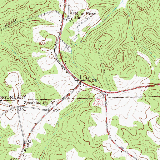 Topographic Map of Mize, GA