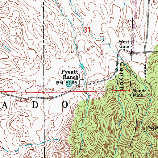 Topographic Map of Pyeatt Ranch, AZ
