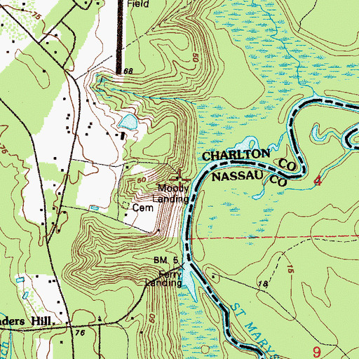 Topographic Map of Moody Landing, GA
