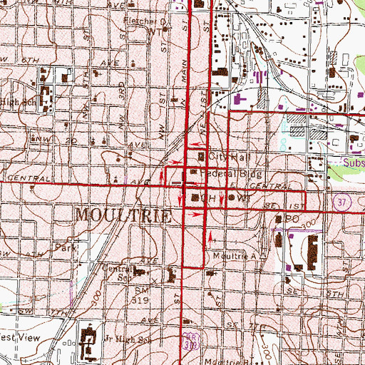 Topographic Map of Moultrie, GA