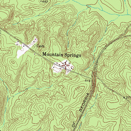 Topographic Map of Mountain Springs, GA