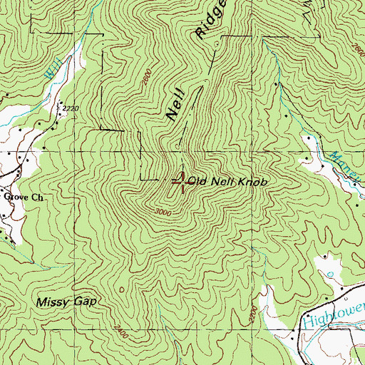 Topographic Map of Old Nell Knob, GA