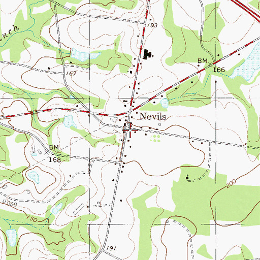 Topographic Map of Nevils, GA
