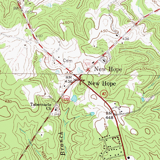 Topographic Map of New Hope, GA