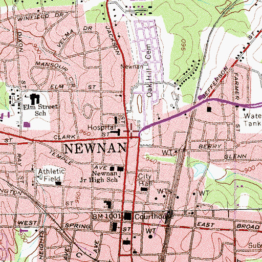 Topographic Map of Newnan, GA