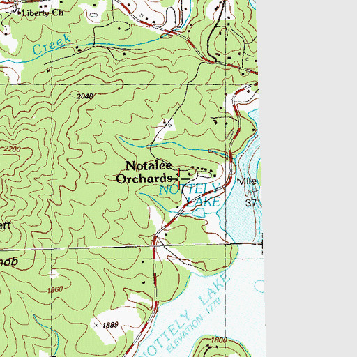 Topographic Map of Notalee Orchards, GA
