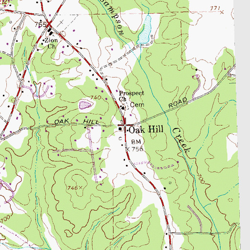 Topographic Map of Oak Hill, GA