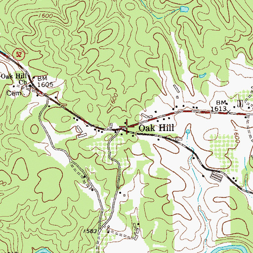 Topographic Map of Oak Hill, GA