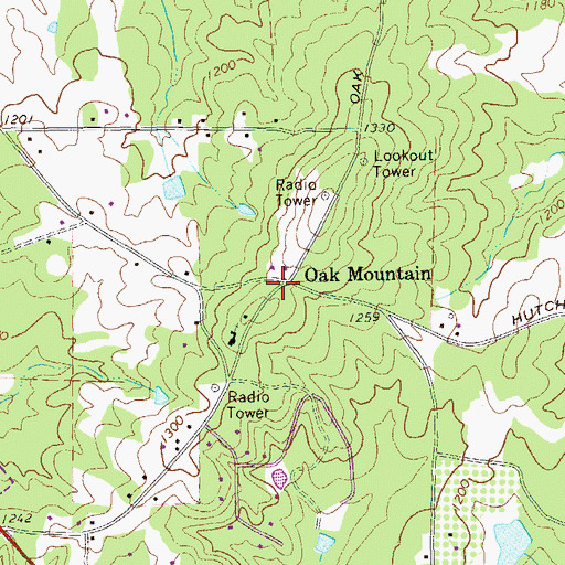 Topographic Map of Oak Mountain, GA