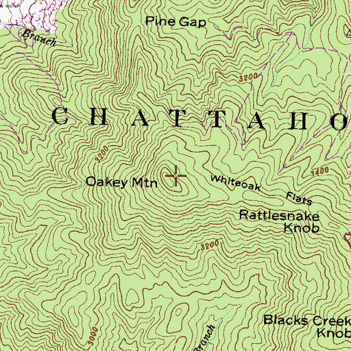Topographic Map of Oakey Mountain, GA