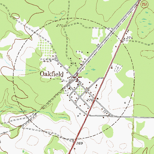 Topographic Map of Oakfield, GA