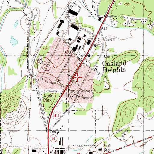 Topographic Map of Oakland Heights, GA
